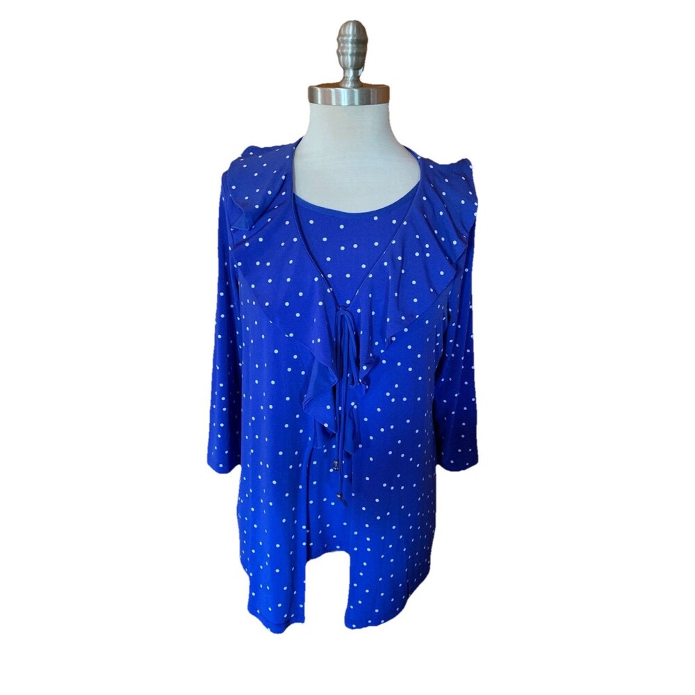 Susan Graver Liquid Knit Polka Dot Cardigan Top Set Size Small Purple Slinky